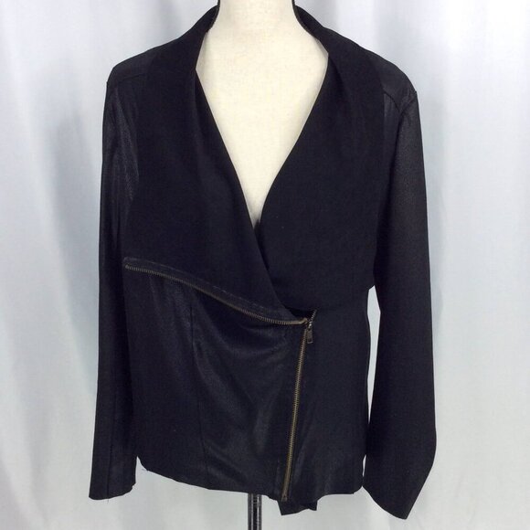 Kingston Gray Faux Suede Jacket Size Large Asymmetrical Zip Moto Draped Black - Picture 3 of 9